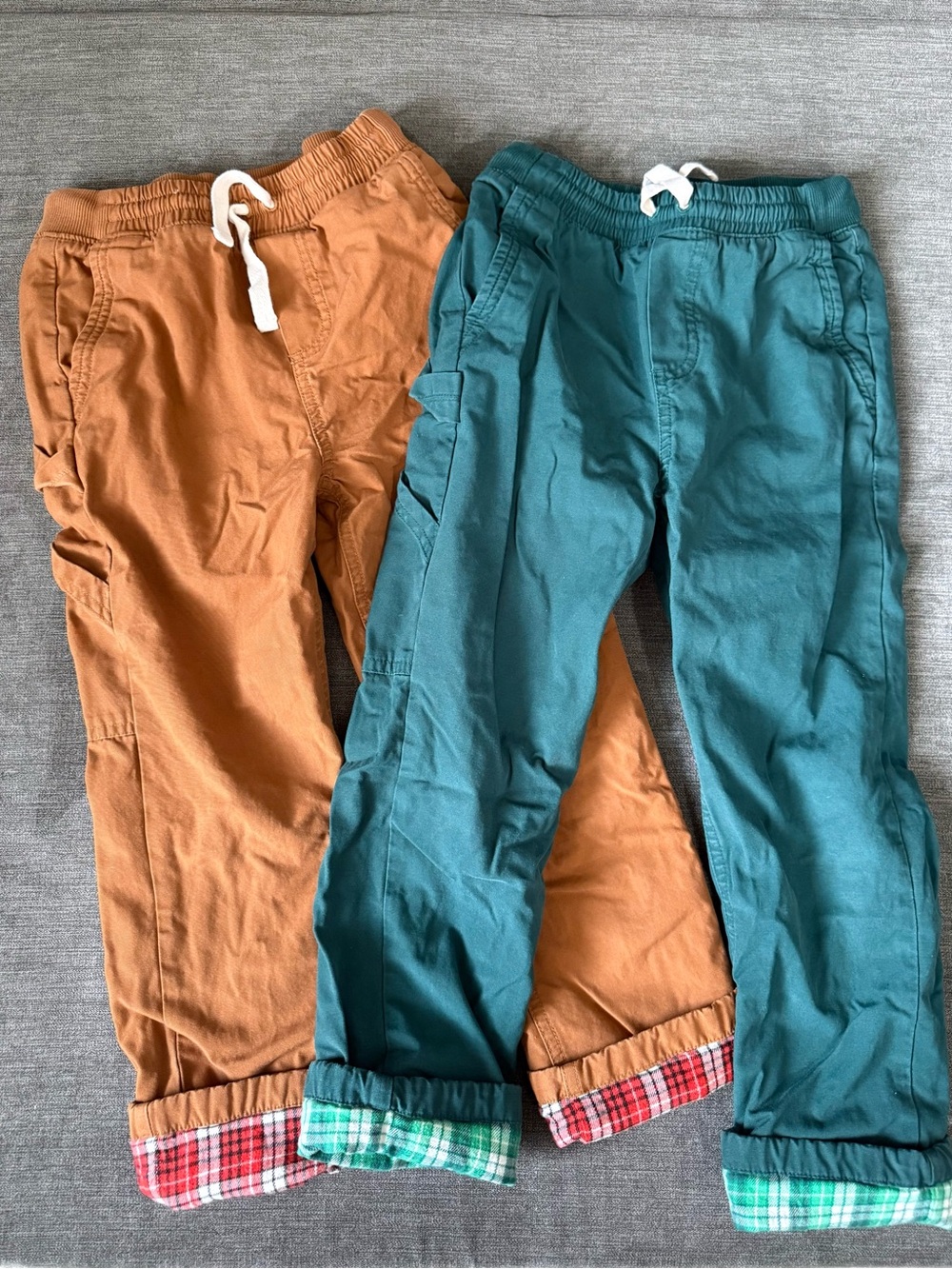 Hanna Andersson Boys Flannel Cuff Cargo Pants Set of 2 Size 6-7